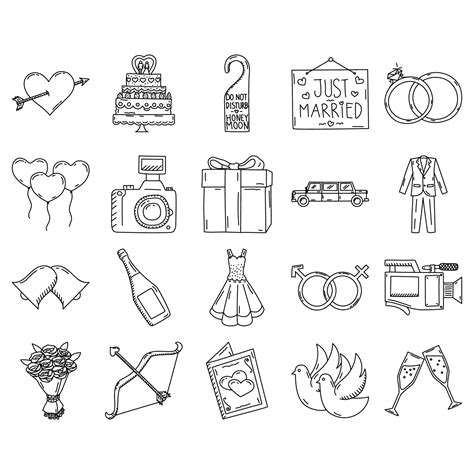 Wedding Icon Set Doddle Hand Drawn Or Black Outline Icon Style Vector