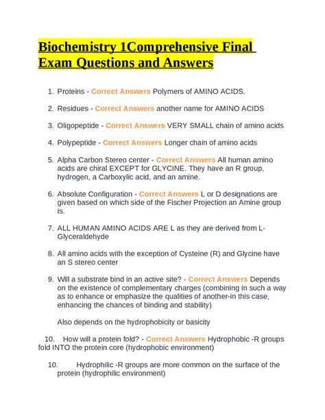 Biochemistry Comprehensive Final Exam Questions And Answers Exams