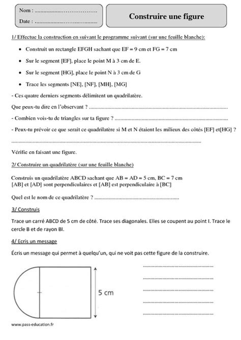 Construire Une Figure Cm2 Exercices Corrigés Géométrie Mathématiques Cycle 3 Pass