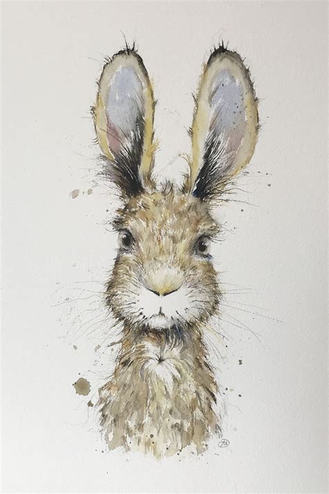 Original Watercolour Painting Cute Hare 33 By Nancy Etsy Original