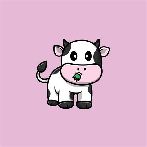 Cute Cow Eating Grass Cartoon Vector Icon Illustration. Animal Food ...