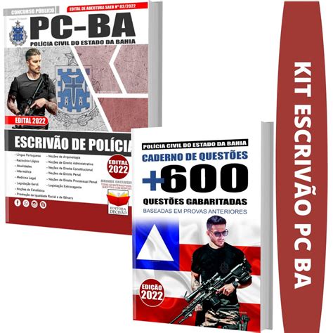 Kit Apostila Pc Ba Escriv O De Pol Cia Caderno De Testes Solu O