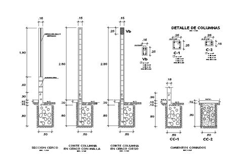 Fence concrete footing structure cad drawing details dwg file - Cadbull