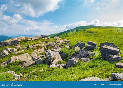 Grassy Slope With Huge Rocks Stock Image Image Of Outdoor Environment 134831573