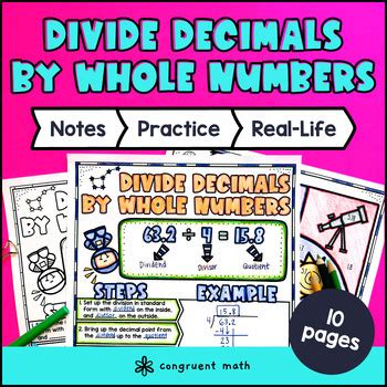 Long Division Decimals By Whole Numbers Guided Notes Doodles Worksheets