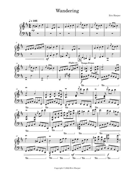 Wandering Sheet Music For Piano Solo