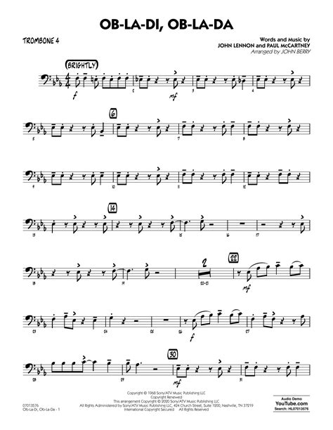 Ob La Di Ob La Da Arr John Berry Trombone 4 By The Beatles Sheet