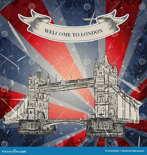 Vintage Poster With Tower Bridge On The Grunge Background Retro