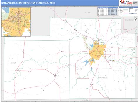 San Angelo Tx Metro Area Wall Map Basic Style By Marketmaps