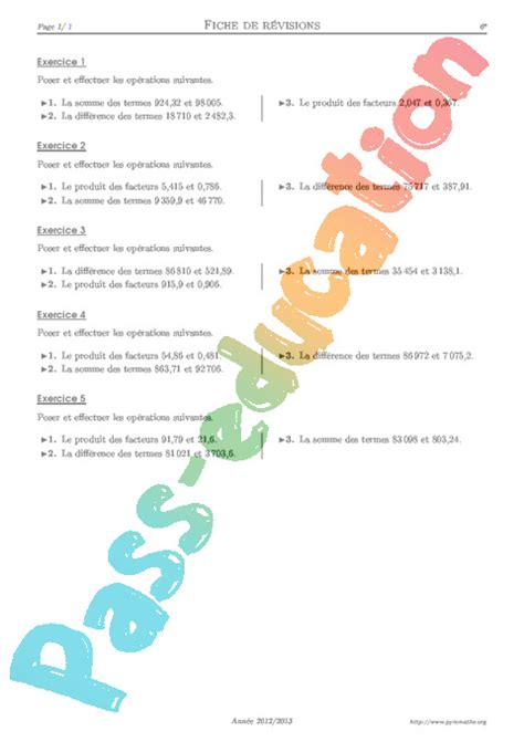 Poser Des Opérations 6ème Exercices Corrigés Mathématiques