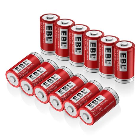 EBL 12 Pack RCR123A 16340 Battery 3 7V 750mAh Li Ion Rechargeable