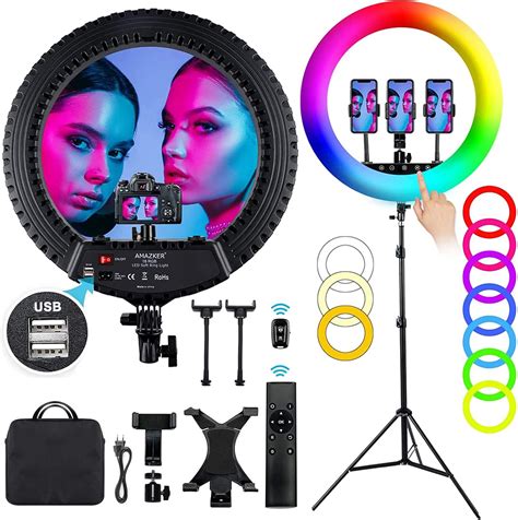 Amazker 18 Inch Rgb Ring Light Led Ring Light With Stand And Phone Holder 25 Color Modes 3000