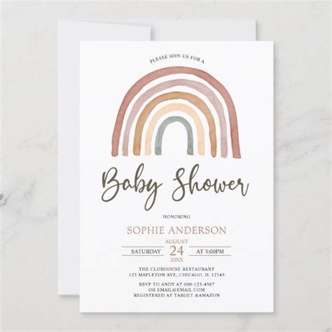 Muted Tones Boho Rainbow Baby Shower Invitation Rainbow Party