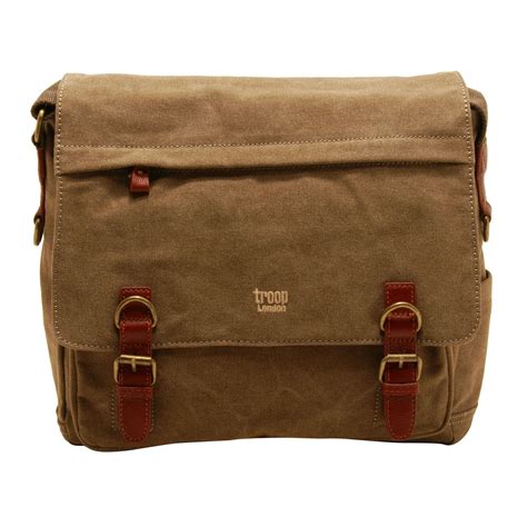 Troop London Brown Classic Laptop Messenger Bag In Canvas With