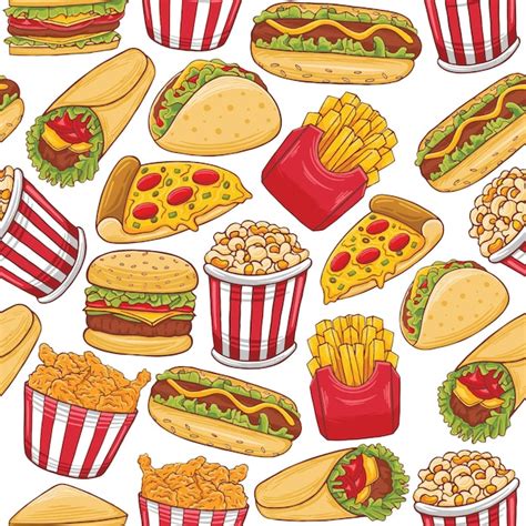 Premium Vector Fast Food Seamless Pattern In Flat Design Style