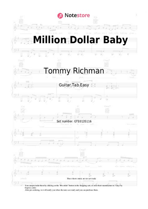 Million Dollar Baby Tabs Easy Guitar Tommy Richman In Note Store