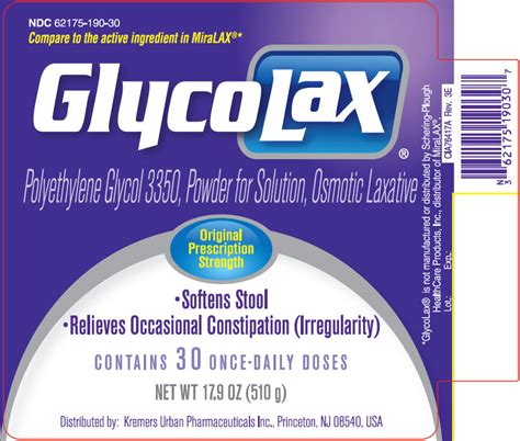 Order Polyethylene Glycol 3350 Osmotic Laxative Glycolax 17 G 17g