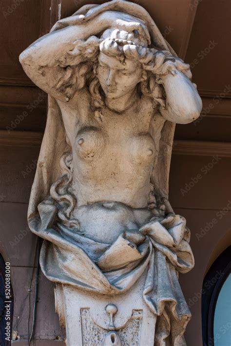 Stone Corbel Sculpture Of A Naked Woman Architecture Element In Lviv