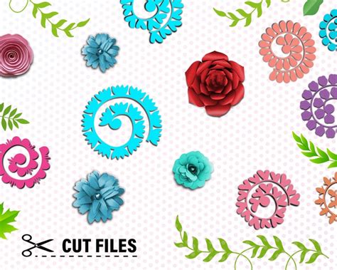 Paper Flower Svg Rolled Flower Svg Template Paper Flower Leaf Svg