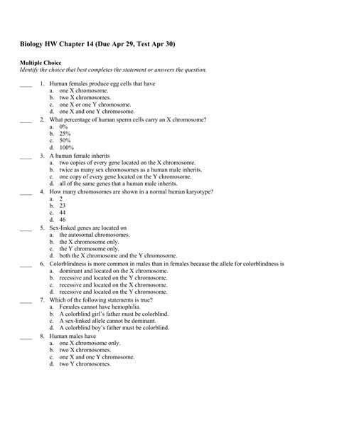 Biology Hw Chapter 14