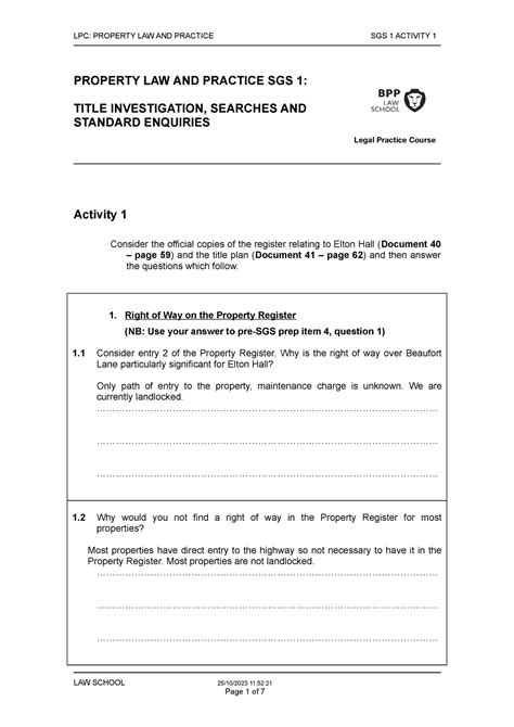 SGS 1 Property Activity PROPERTY LAW AND PRACTICE SGS 1 TITLE