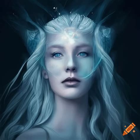 Ethereal Depiction Of A Nordic Goddess With Flowing White Hair