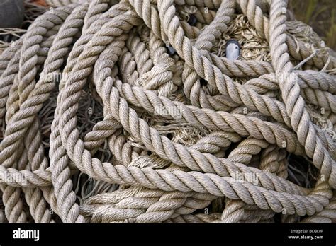 A Pile Of Nylon Rope Or Line Used To Tie Ships To Their Mooring Or Dock