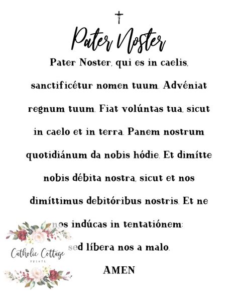 Our Father Pater Noster Catholic Christian Prayer In English And