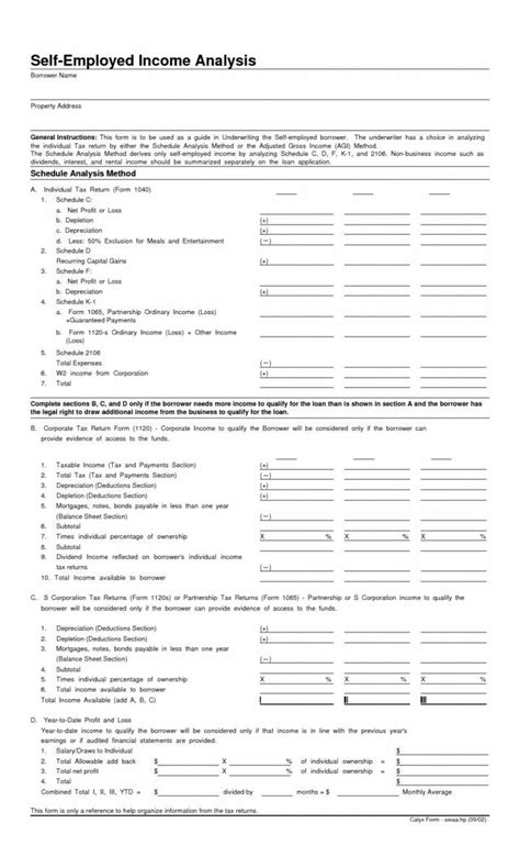 Schedule C Income Worksheet