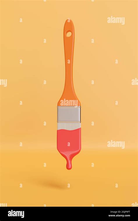 Paintbrush Dripping Red Paint On Orange Background 3d Illustration