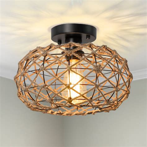 Breakwater Bay Boukra Rattan Semi Flush Mount Reviews Wayfair