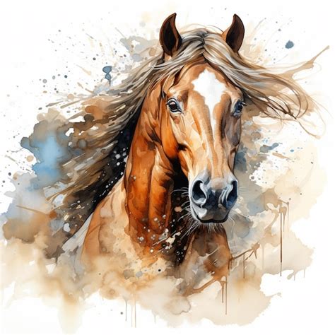 Pintura De Um Cavalo Uma Crina Longa E Um Rosto Branco Generativo