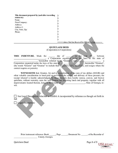 Atlanta Georgia Quitclaim Deed From Corporation To Corporation Us