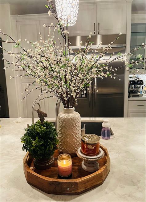 Simple Kitchen Centerpiece With Flowers And Candles