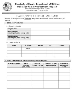 Fillable Online Waste Hauler Discharge Application Form Fax Email Print