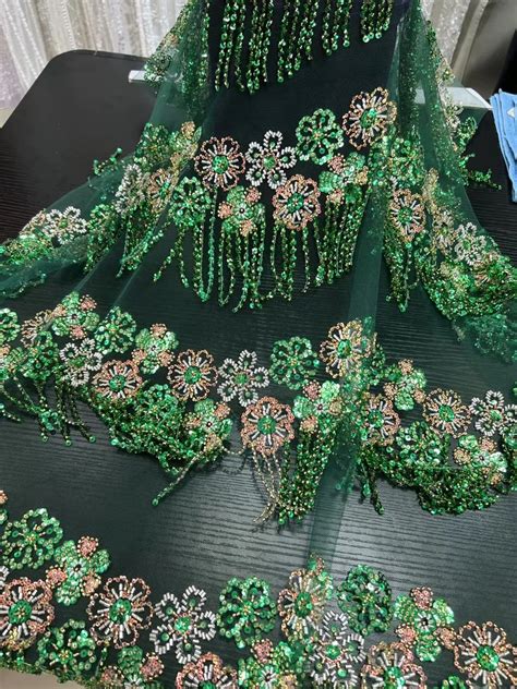 Africa Popular Unique Design Embrordered Net Lace Beads Sequins