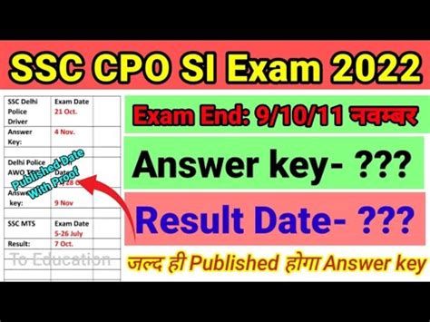 Ssc Cpo Answer Key Ssc Cpo Result Date Ssc Cpo Answer