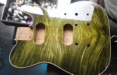 Wood Coloring With Keda Dye — Olive Green Guitar Body Colored With Keda 5 Color