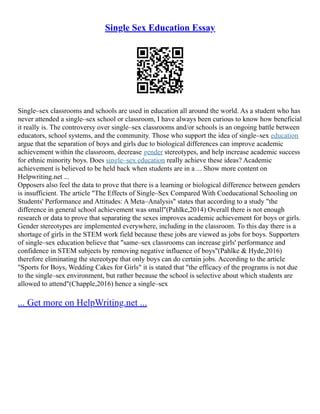 The Pros And Cons Of Single Sex Education PDF