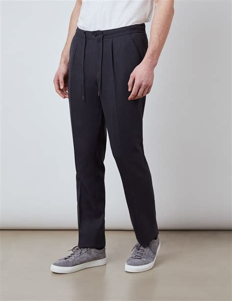 Wool Mens Tapered Drawstring Trousers In Charcoal Hawes And Curtis Uk