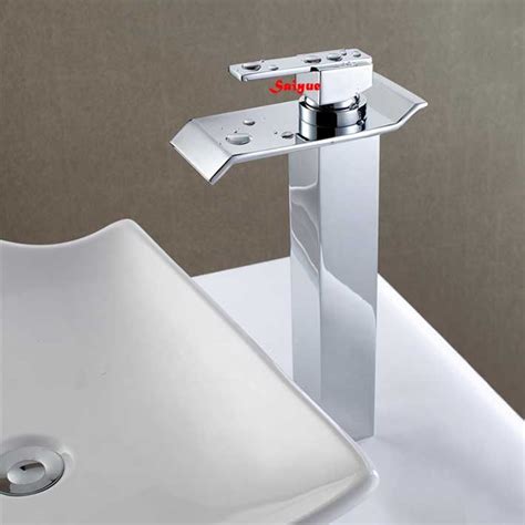 Modern Tall Copper Single Handle Waterfall Bathroom Sink Faucet Chrome Finish Bathroom Sink