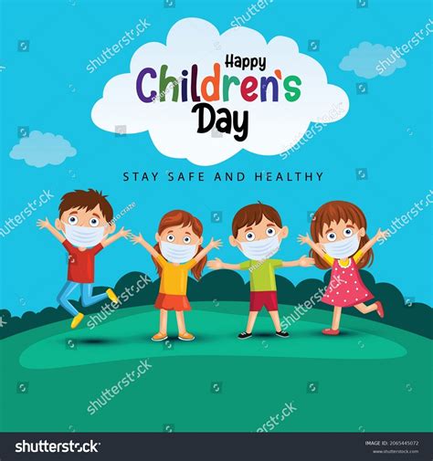 Happy Childrens Day Background Greetings Poster Stock Vector Royalty