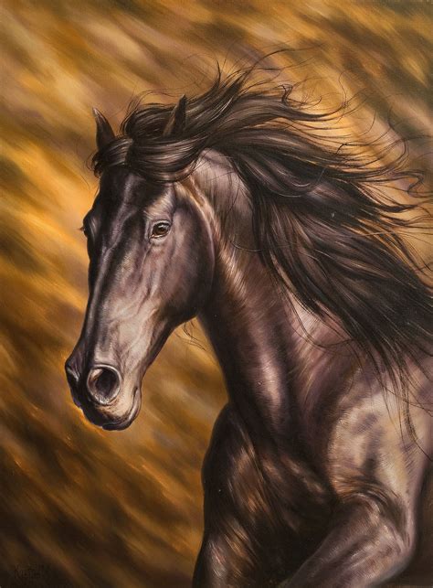 Running Wild Horse Original Oil Painting Realism Style Animals