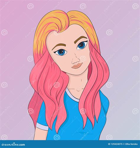 Beautiful Girl With Pink Hair Vector Illustration Stock Vector