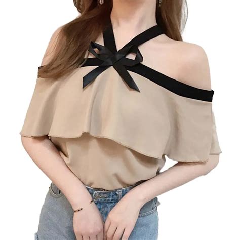 Woman Summer Chiffon Off Shoulder Tops Korean Style Female Blusas Sexy