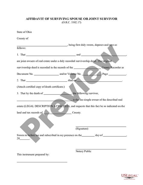 Affidavit Of Survivorship Ohio Form US Legal Forms