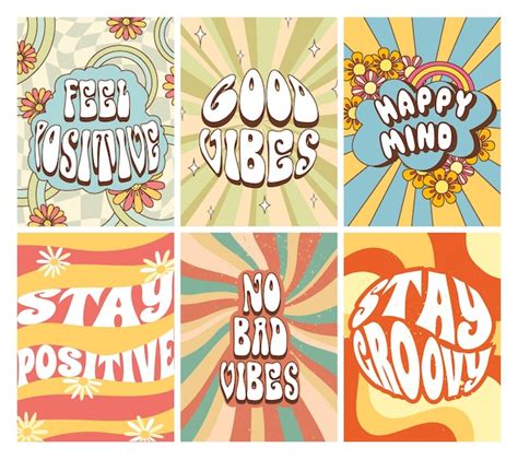 Premium Vector Groovy 70s Posters Stay Positive Good Vibes And Happy