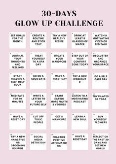 30 Day Glow Up Challenge In 2024 Self Improvement Tips Day Glow