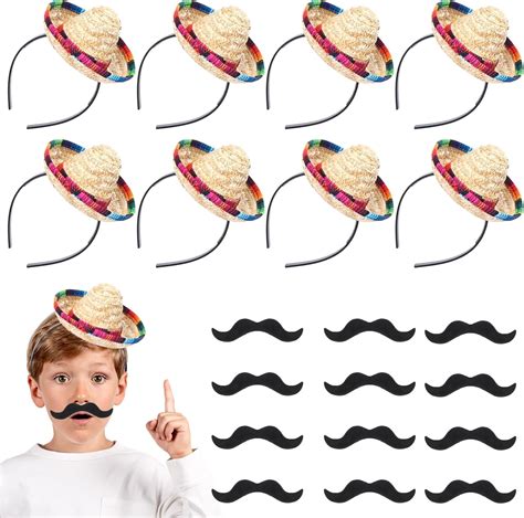 Amazon Newcotte Pcs Mexican Sombrero Hats And Mustaches Set