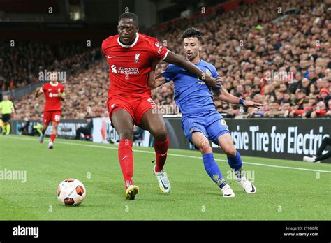 Liverpool Uk 05th Oct 2023 Ibrahima Konate Of Liverpool Holds Off